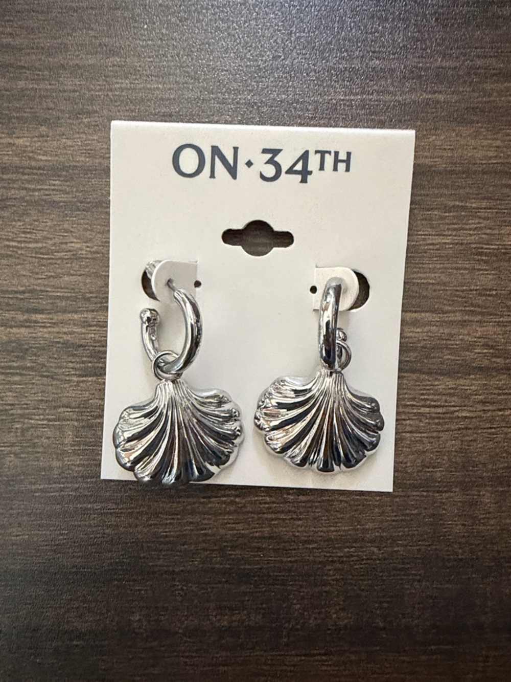 ON 34TH Silver Shell Drop Hoop Earrings